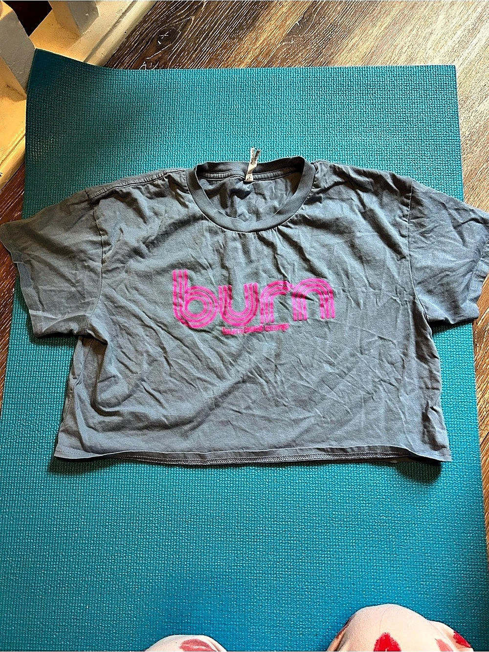 Burn Boot Camp Crop Tee in Gray & Pink Size Medium